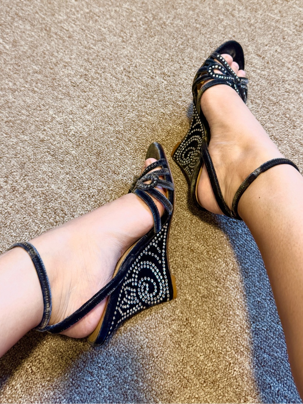 Black Valentino Embellished Slingback Wedge Sandals Size 35.5 or 5.5